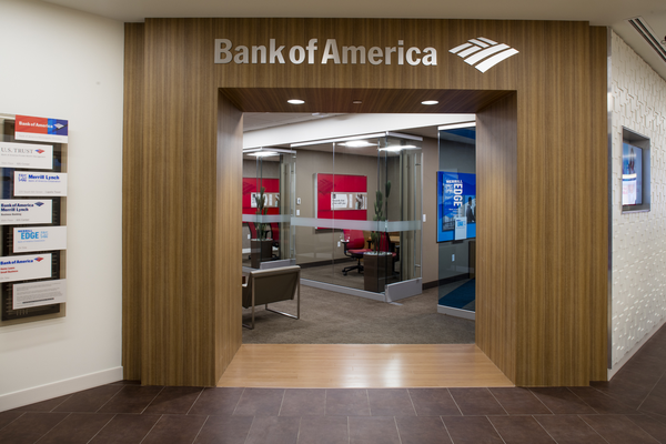 A Bank of America lobby entrance.