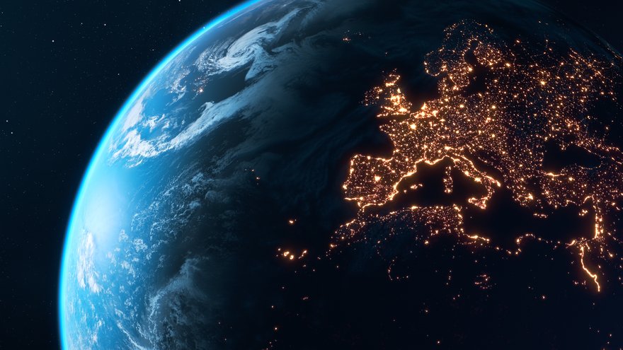 Planet Earth At Night - City Lights of Europe Glowing In The Dark