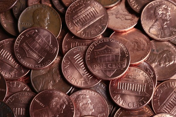 Pile of pennies close up.