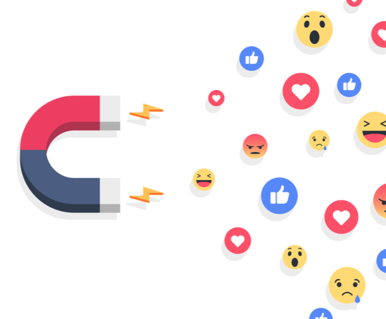 An illustration of a magnet attracting different Facebook like buttons.