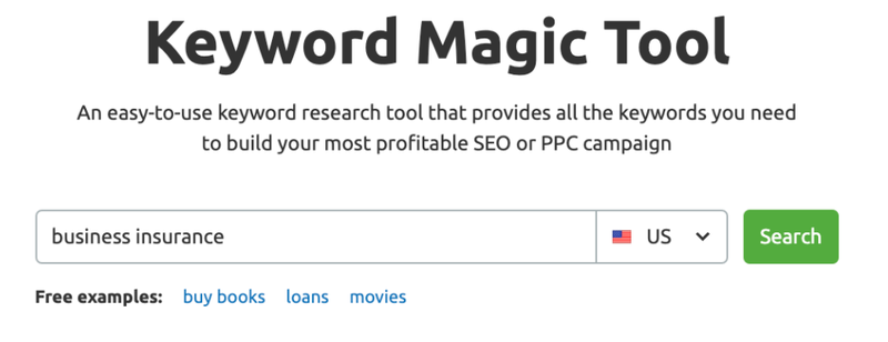 Keyword Magic toolbar, full of keyword 