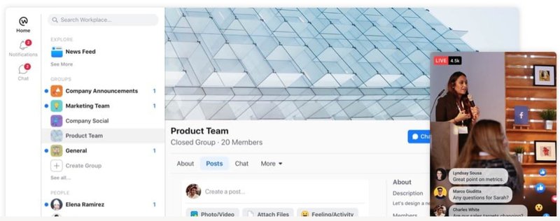 The Workplace by Facebook tool for companies to share files and communicate.