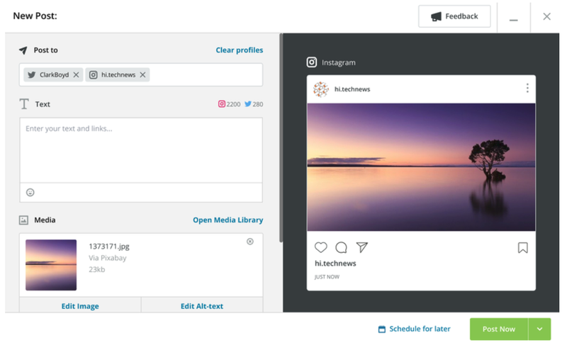 Hootsuite’s post preview tool for multiple social media platforms.