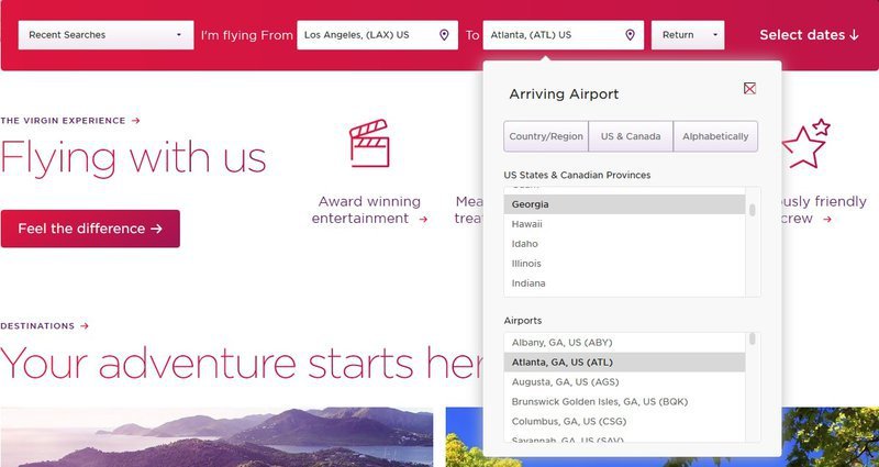 selecting "Atlanta" from location dropdown