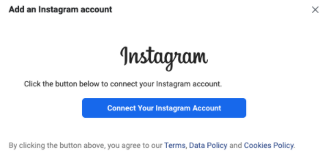 The Instagram account connection screen