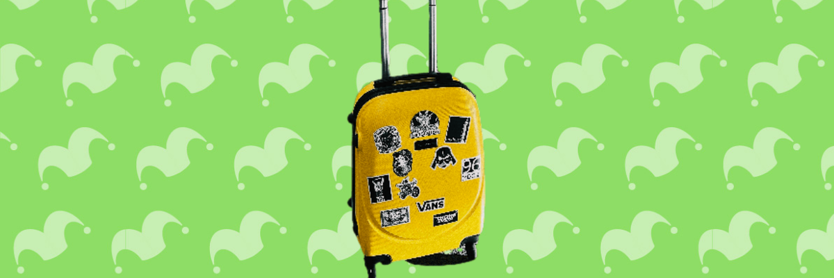 A yellow rolling suitcase