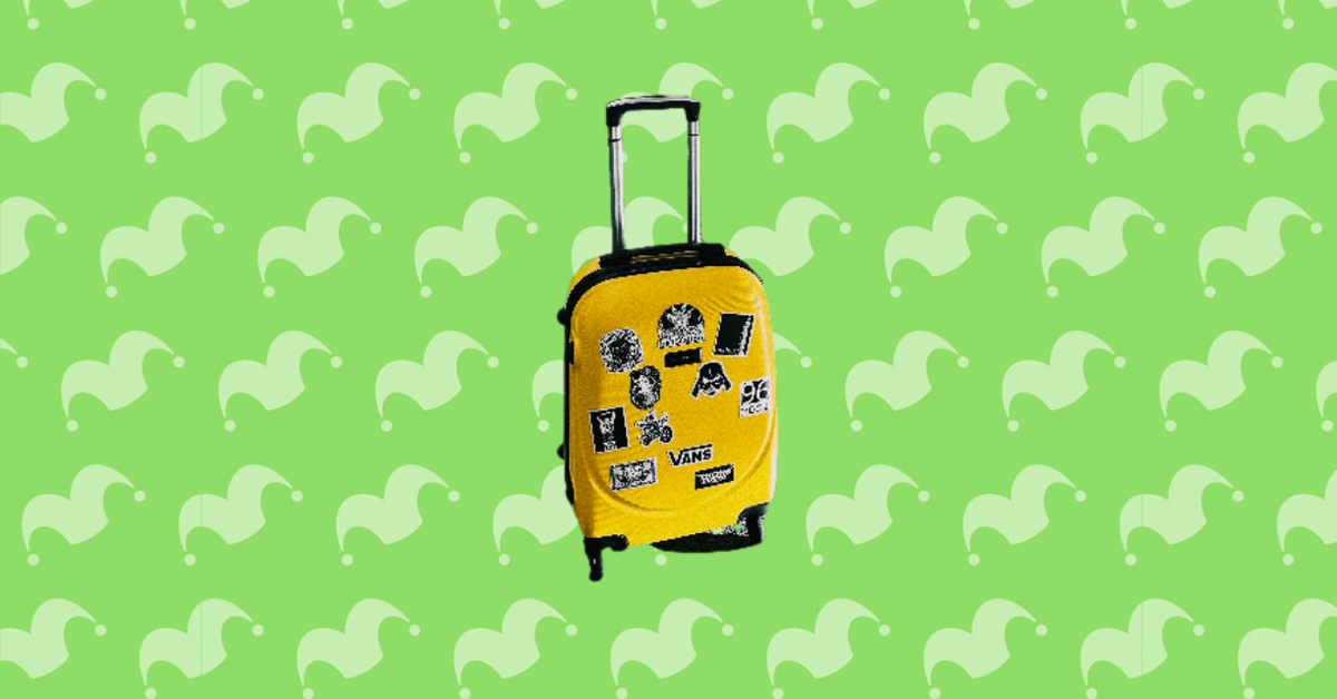 A yellow rolling suitcase