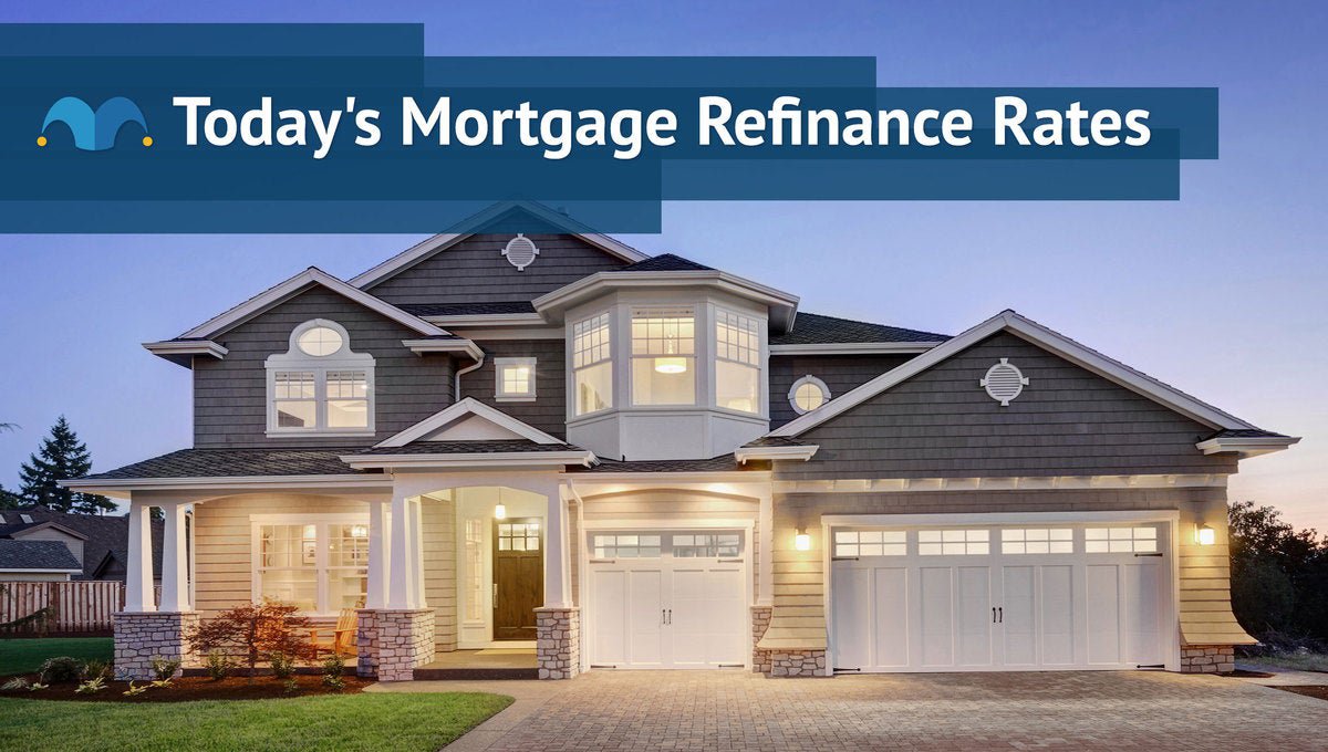 Large, well-lit, modern-style home with Today's Mortgage Refinance Rates graphic.