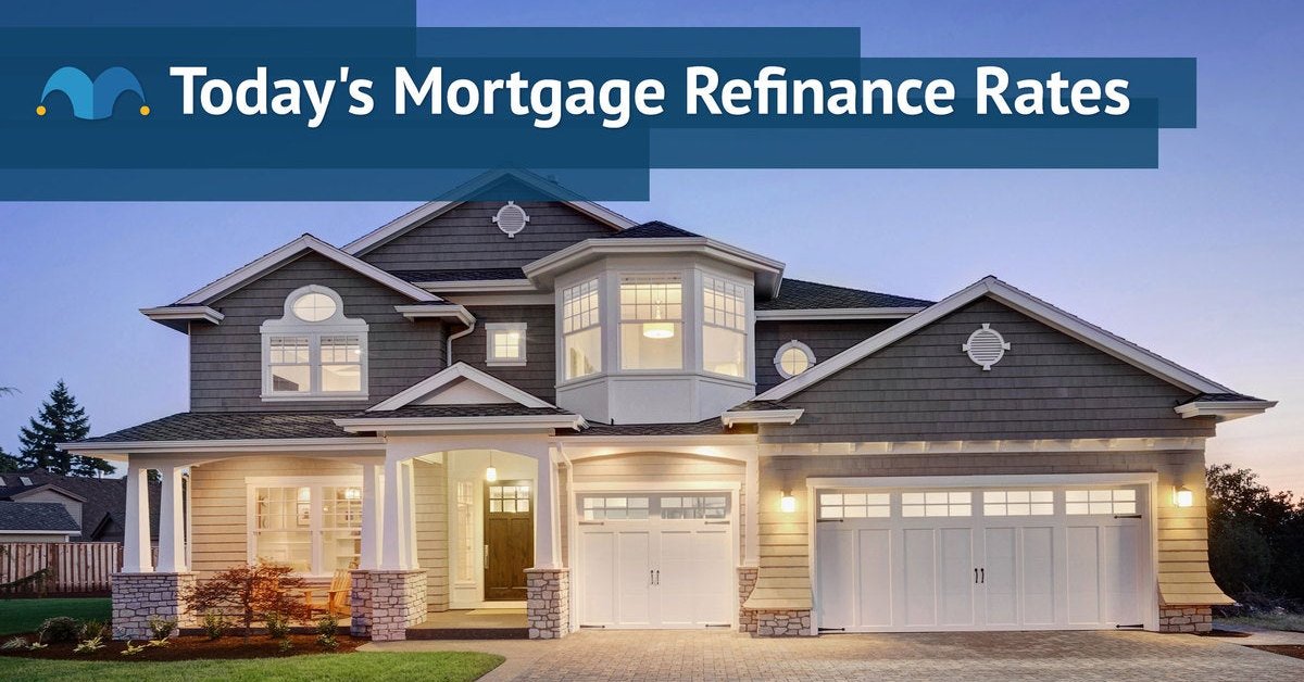 Large, modern-style home with Today's Mortgage Refinance Rates graphic.