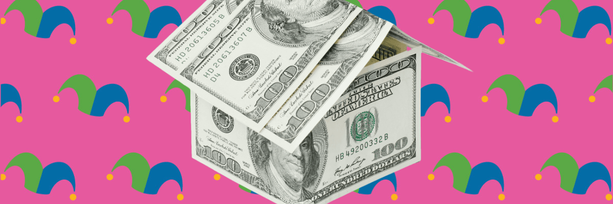 Folded currency bills in the shape of a house