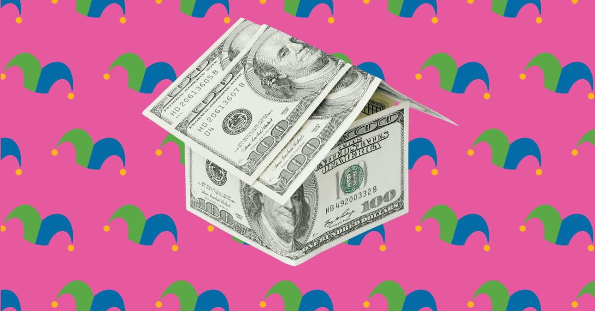 Folded currency bills in the shape of a house