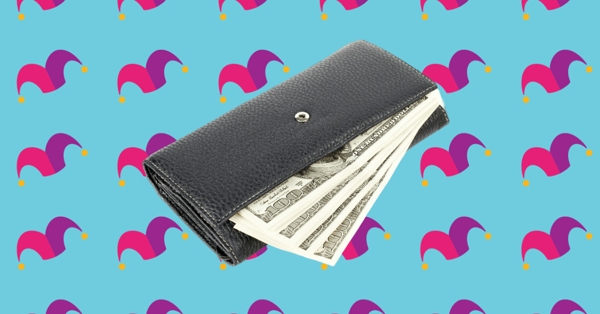 A wallet with a fan of five bills coming out of it