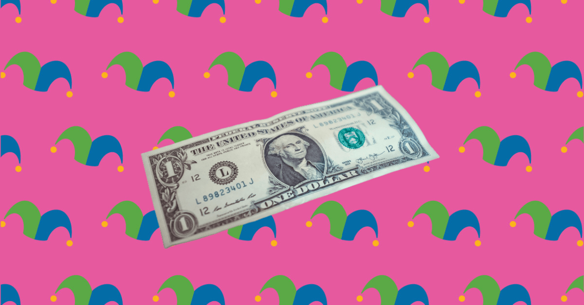A dollar bill against a pink background