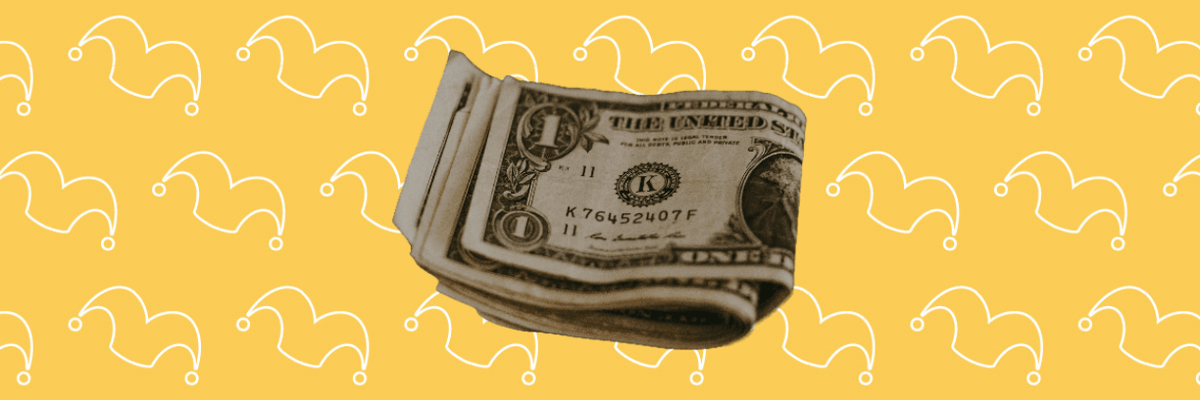 A wad of folded dollar bills