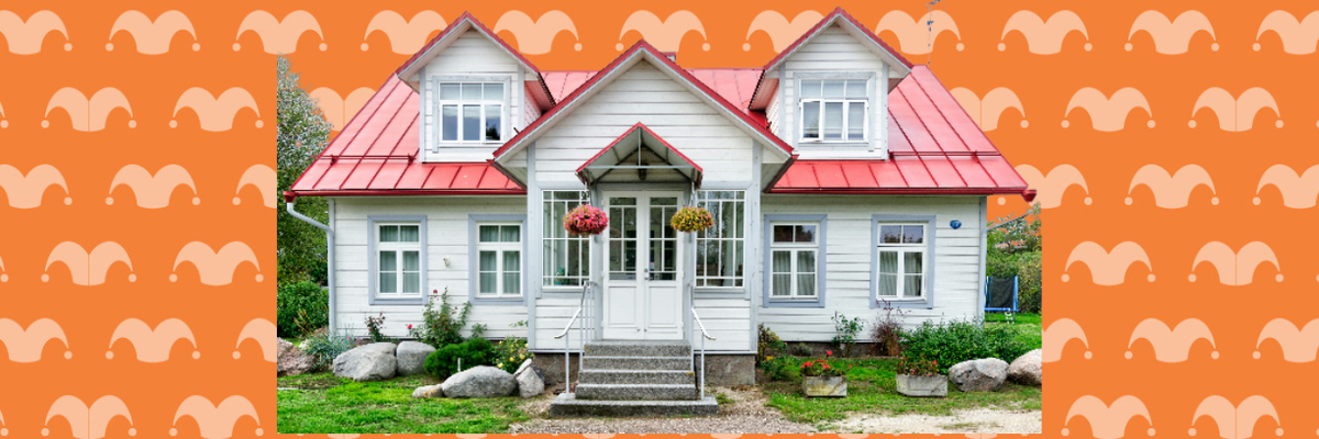 A house against an orange background