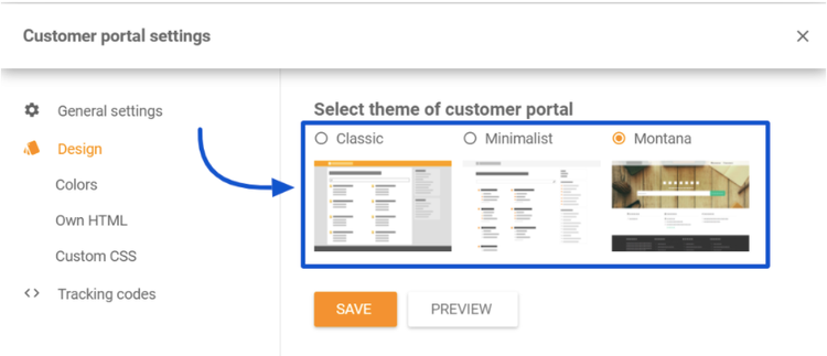 The general settings and theme options for your LiveAgent customer portal.
