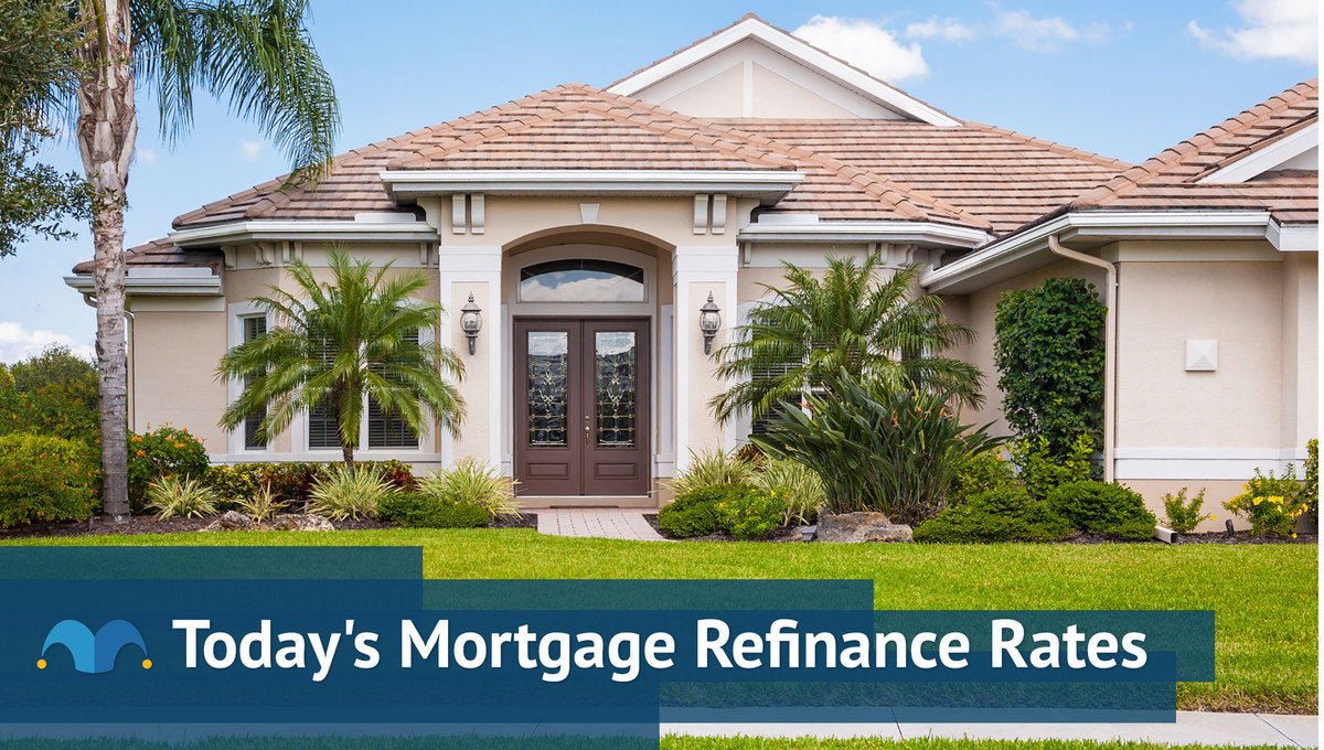 Large, well-lit, modern-style home with Today's Mortgage Refinance Rates graphic.