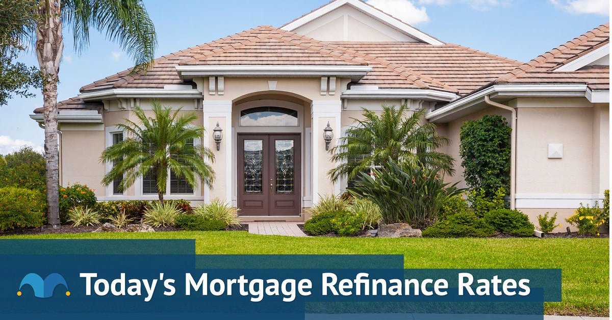 Large, modern-style home with Today's Mortgage Refinance Rates graphic.