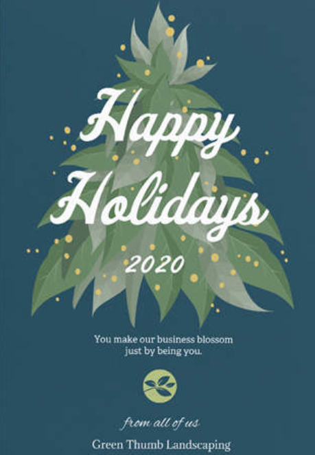 The image shows a holiday card from Green Thumb Landscaping.