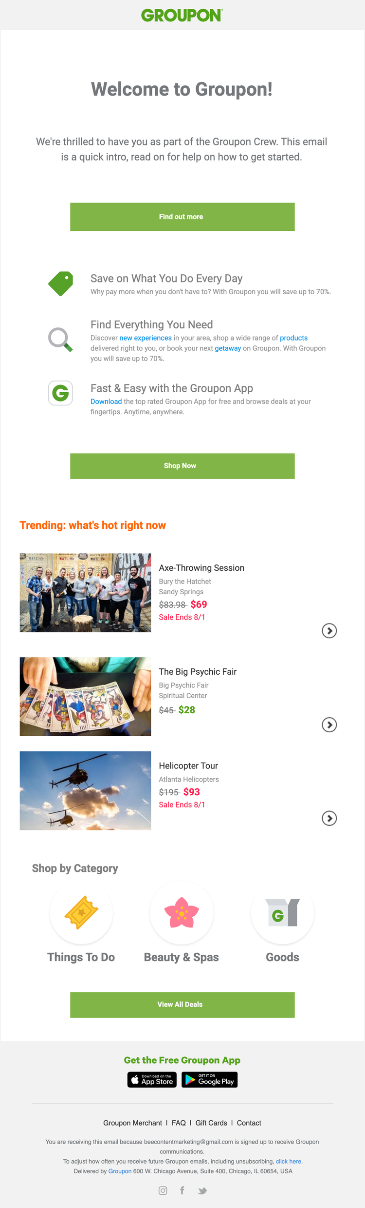 Groupon's welcome email