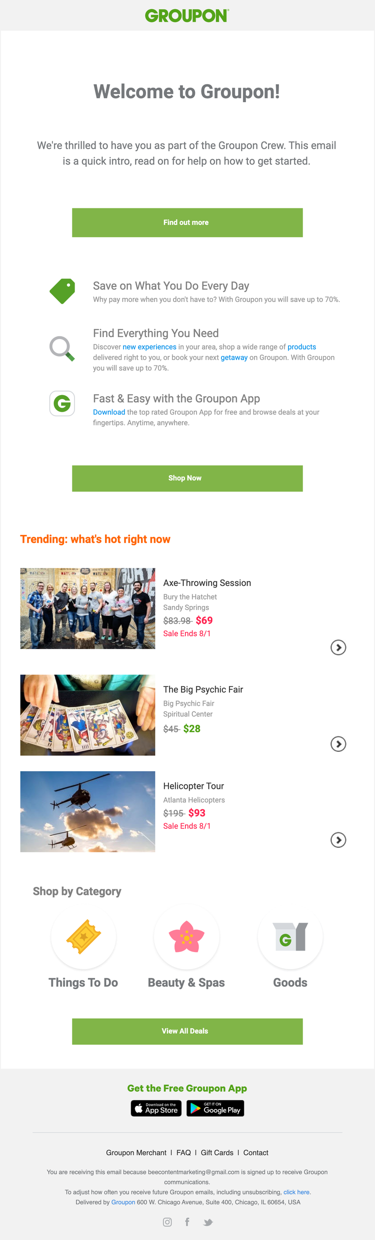 Groupon welcome email