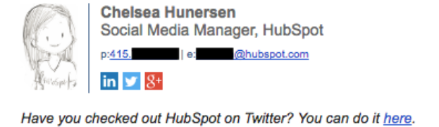 Email signature for a social media manager at HubSpot