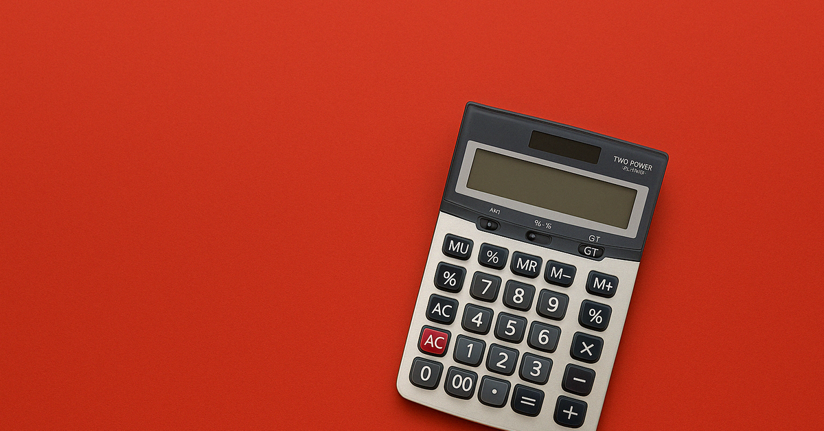 A simple calculator on a red background.