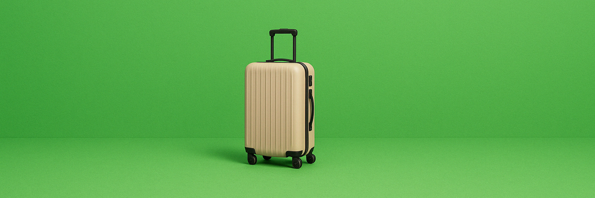 A suitcase on a bright green background.
