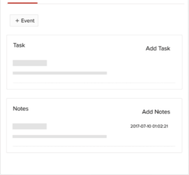 The screenshot shows a sample view of email tasks and notes in Zoho Mail.