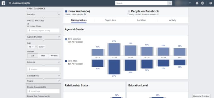 Facebook’s audience insights tool