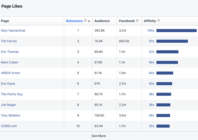 Page Likes section of Facebook’s audience insights