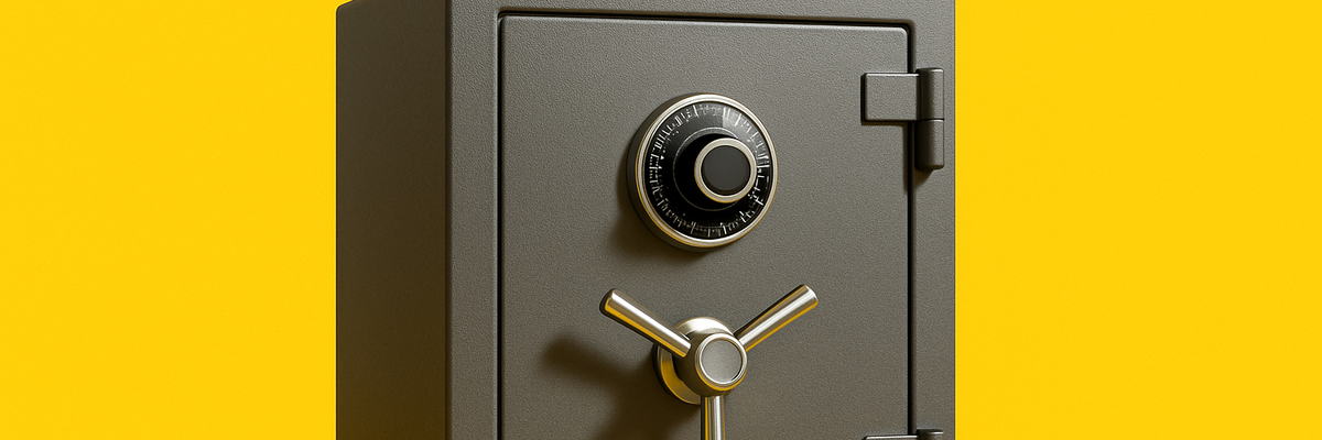 A safe against a bright yellow background.