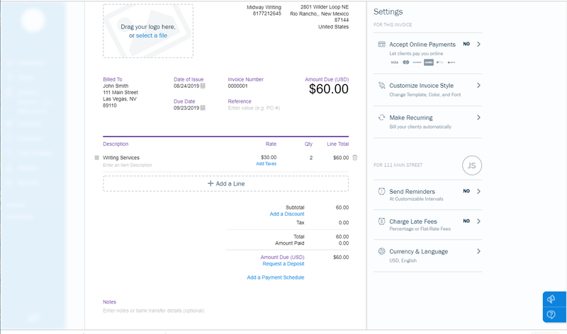 Invoice Example Screenshot