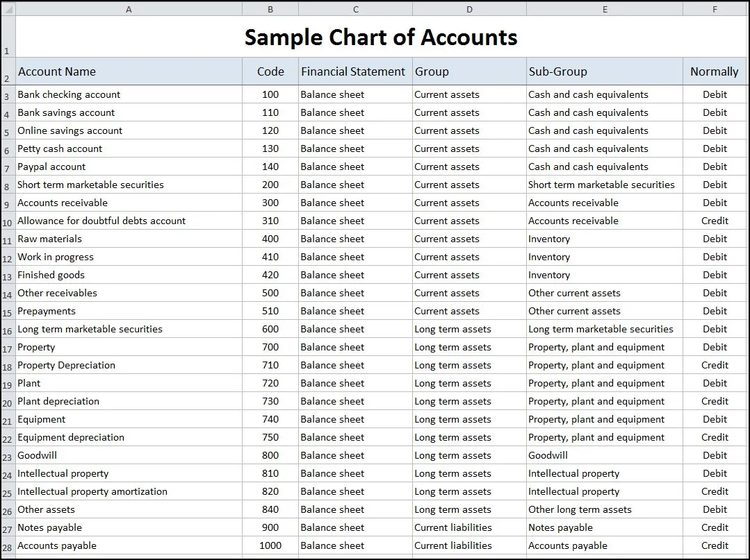 Software Company Chart Of Accounts