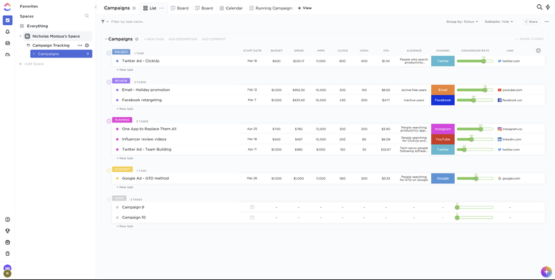 A screenshot of ClickUp’s colorful user interface for project management.