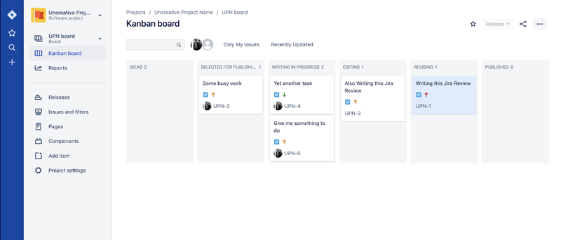 A screenshot of Jira’s kanban board feature for project management.