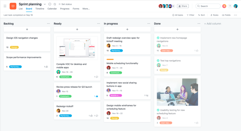 Asana's sprint planning boards at a glance for project management.
