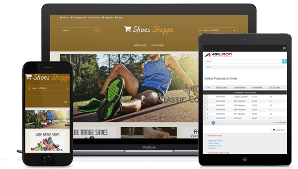 Image showing e-commerce store design on a desktop, iPhone, and tablet.