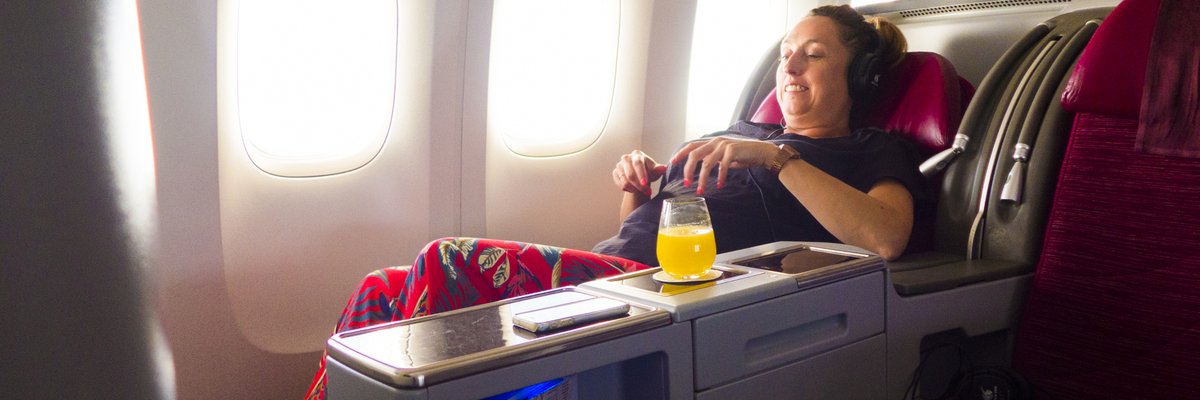 Airplane passenger flying business class