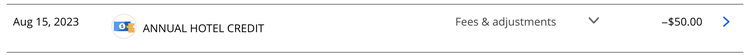 Annual hotel credit shown on account