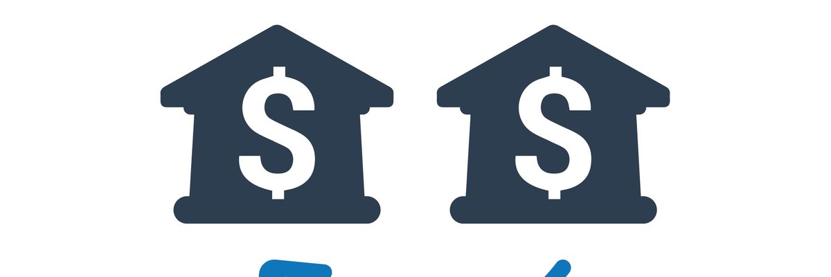 Two banks stand next to each other; two arrows connect them.