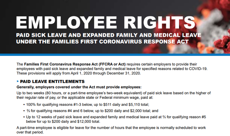 Screenshot of the DOL poster for employee rights under the FFCRA.