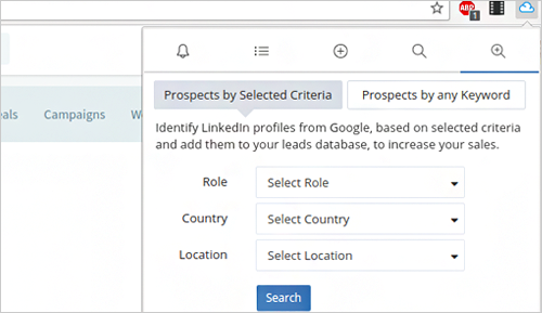 Agile CRM uses multiple pulldown menus with different options to filter LinkedIn search results.
