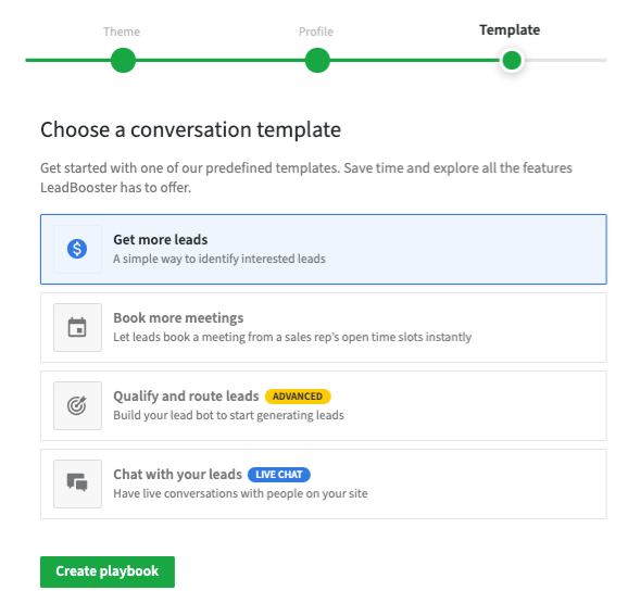 Pipedrive has four conversation templates to customize your website chatbot.