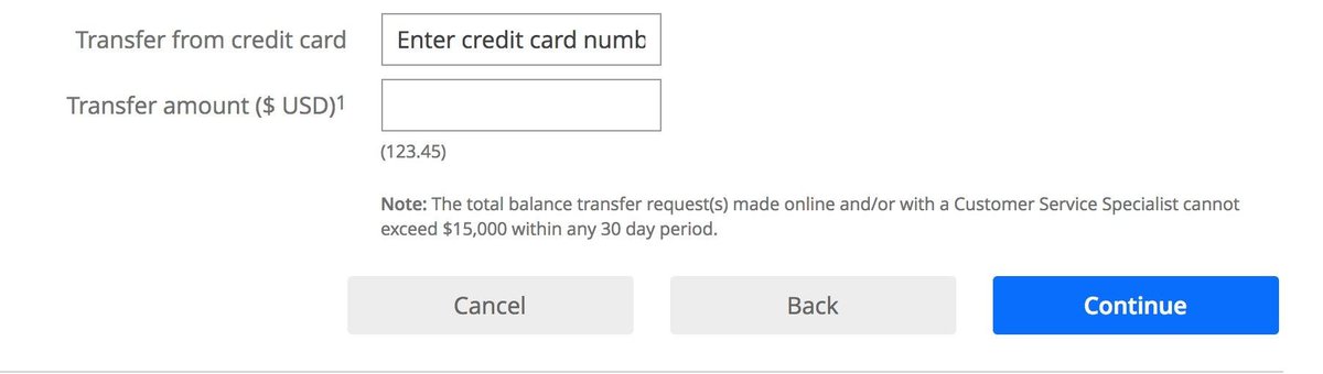 A screen shot of a credit card balance transfer option.