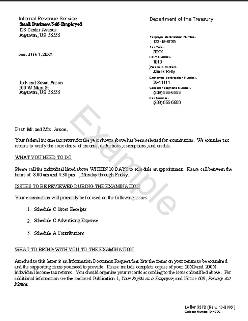 An IRS audit letter with details about what will be audited.