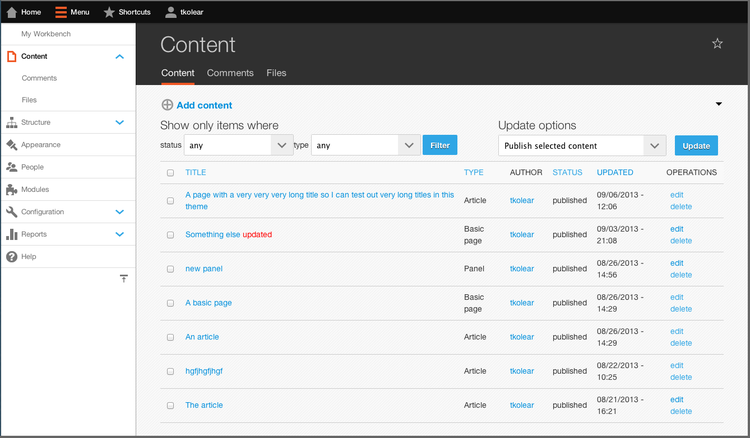 The content library page in Drupal.