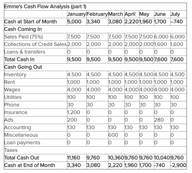 A detailed cash flow projection.