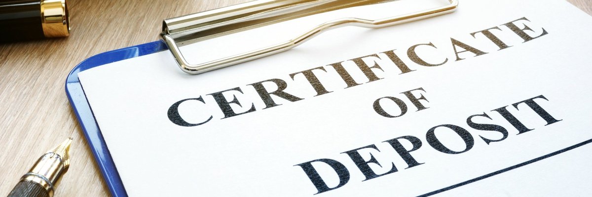 Certificate of deposit sign on a clipboard.
