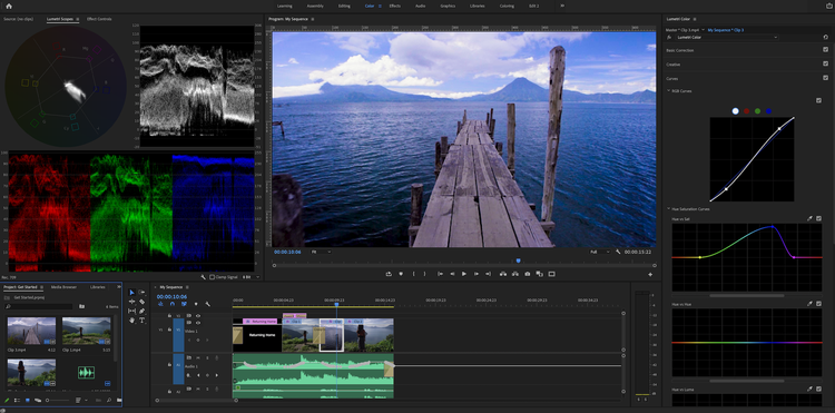 The Lumetri Color workspace in Premiere Pro.